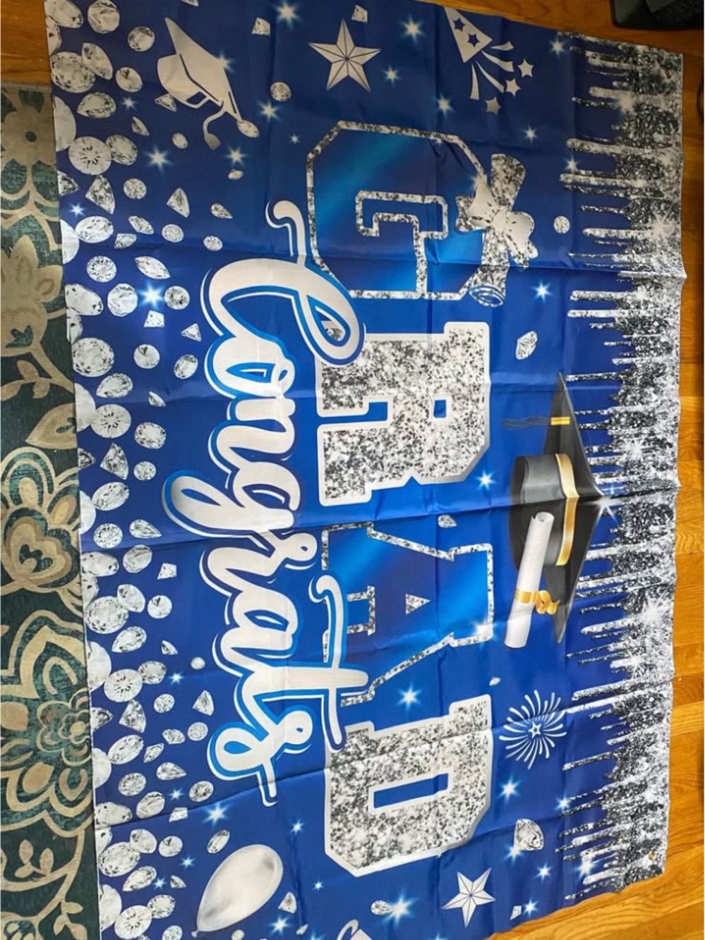 Blue 'Grad Congrats' Graduation Party Backdrop - Celebration Design